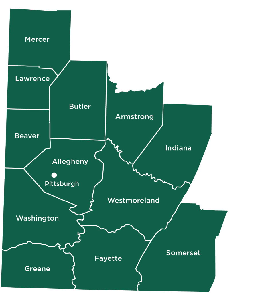 Map of Pittsburgh and surrounding counties